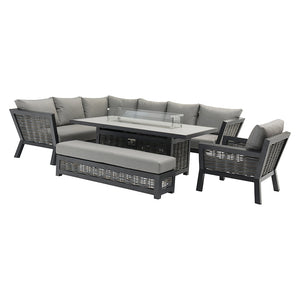 Bramblecrest Tuscan L-Shape Modular Sofa Set with Rectangular Firepit Table, Long Bench &amp; Sofa Chair image 5