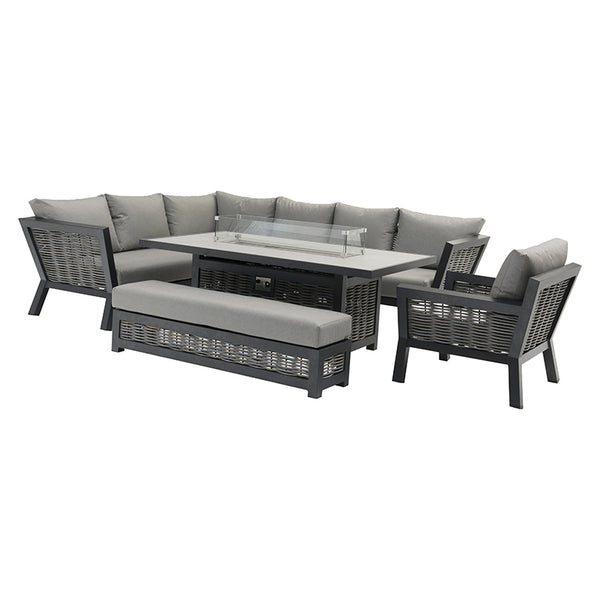 Bramblecrest Tuscan L-Shape Modular Sofa Set with Rectangular Firepit Table, Long Bench &amp; Sofa Chair image 5