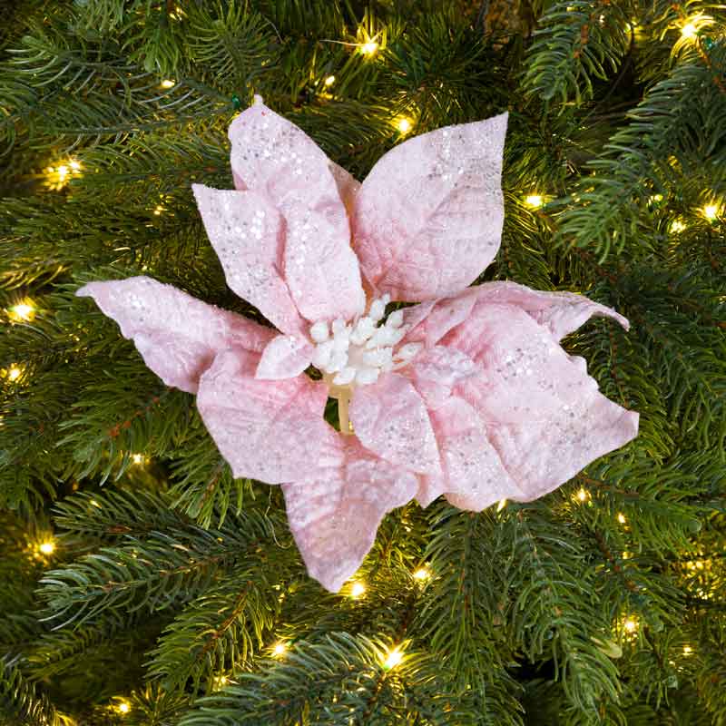 Everlands Blush Pink Velvet Poinsettia Clip image 0