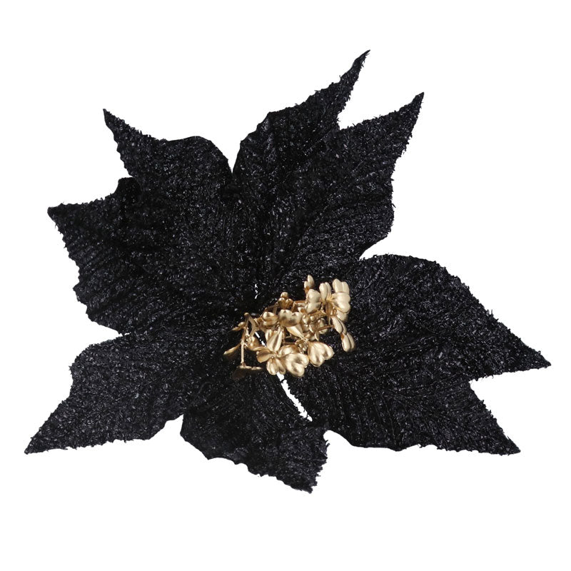 Gisela Graham Black Glitter Poinsettia Pick image 0