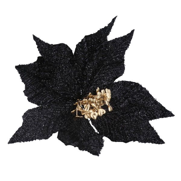 Gisela Graham Black Glitter Poinsettia Pick image 0