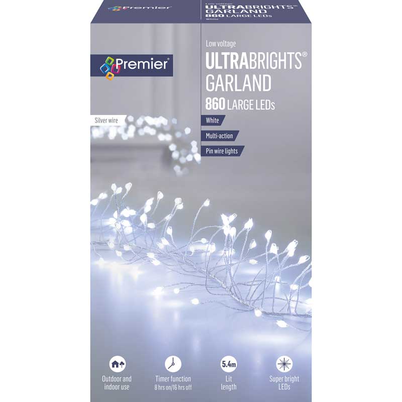 Premier 860 Multi-Action LED ULTRABRIGHTS GARLAND with Timer - White image 0