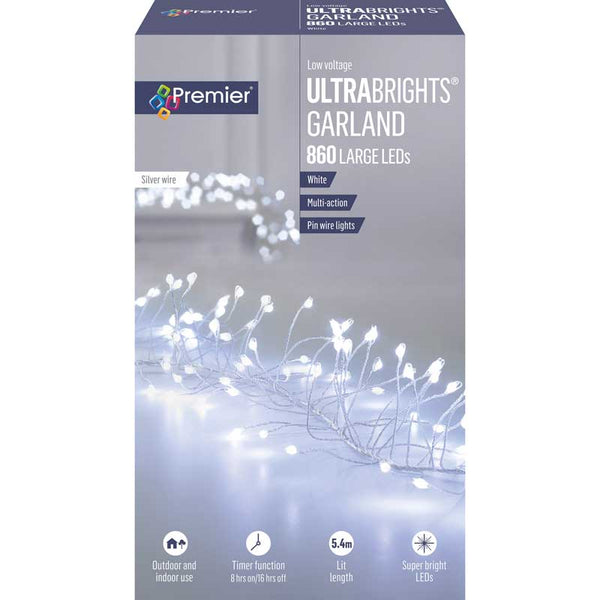 Premier 860 Multi-Action LED ULTRABRIGHTS GARLAND with Timer - White image 1