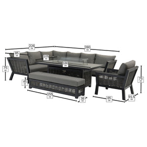 Bramblecrest Tuscan L-Shape Modular Sofa Set with Rectangular Firepit Table, Long Bench &amp; Sofa Chair image 6