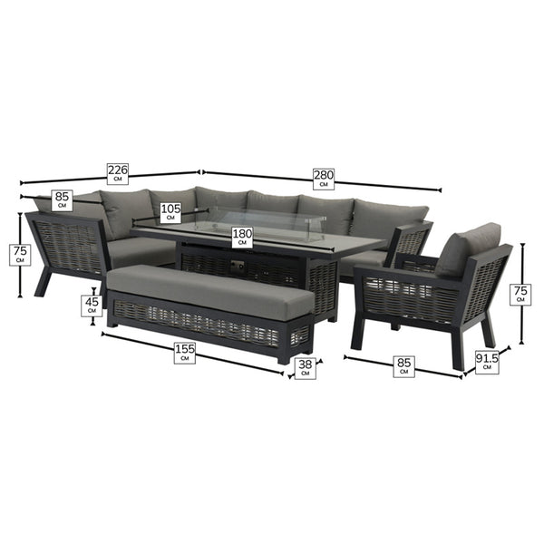 Bramblecrest Tuscan L-Shape Modular Sofa Set with Rectangular Firepit Table, Long Bench &amp; Sofa Chair image 6