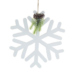 Festive Wooden White Snowflake with Pinecone image 0