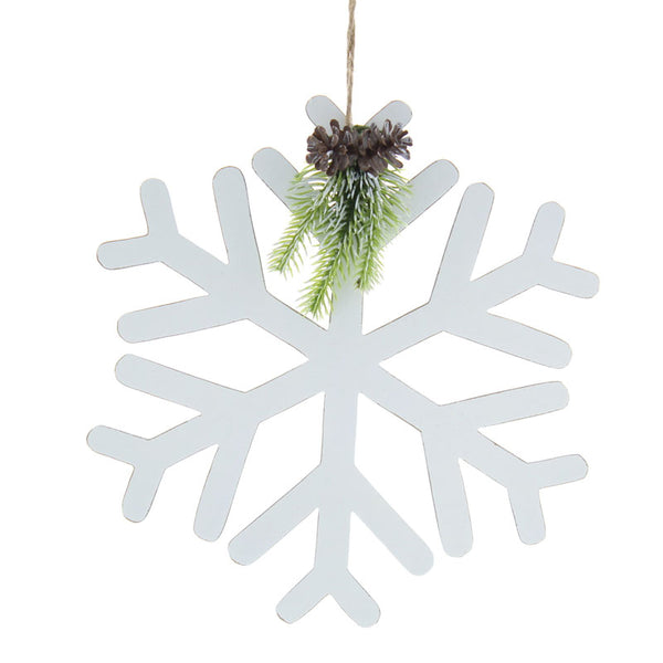 Festive Wooden White Snowflake with Pinecone image 0