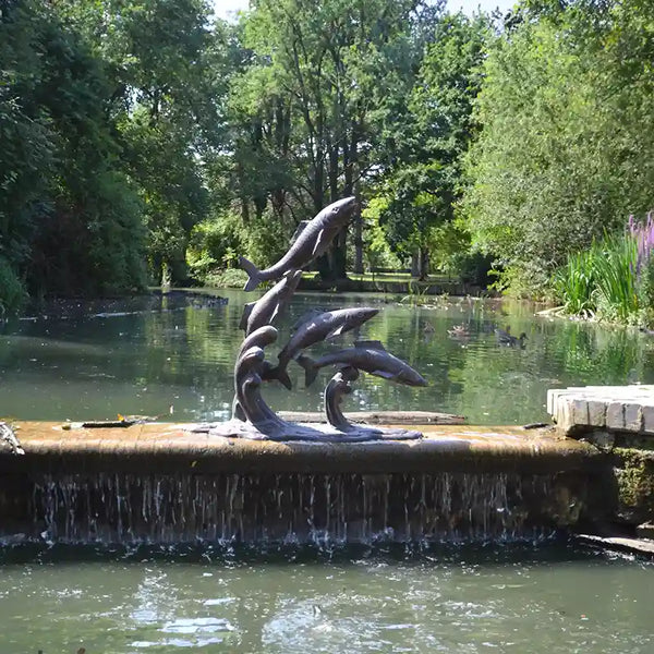 Home & Garden UK Leaping Salmon Garden Statue image 1