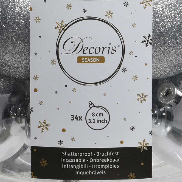 Decoris Shatterproof Baubles in Silver (Pack of 34) image 4