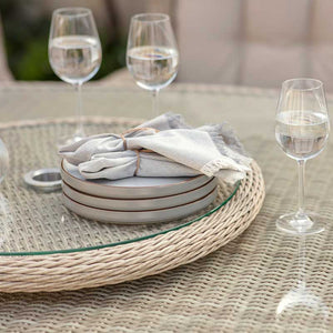 Bramblecrest Chedworth 8 Seat Outdoor Dining Set in Sandstone with Elliptical Table, Lazy Susan, Parasol &amp; Base image 2