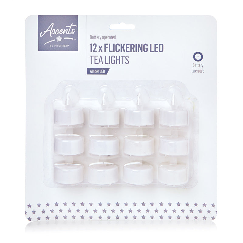 Premier Battery-Operated LED Flickering Tealights (Pack of 12) image 0