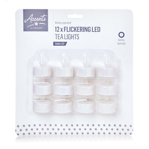 Premier Battery-Operated LED Flickering Tealights (Pack of 12) image 0