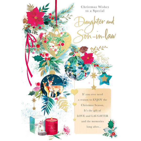 Words N Wishes Baubles Daughter & Son-In-Law Christmas Card image 0