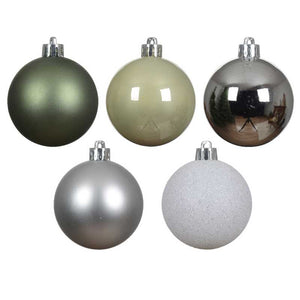 Decoris Shatterproof Baubles in White, Silver &amp; Green (Pack of 30) image 1