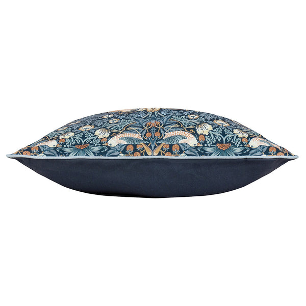 Morris & Co Strawberry Thief Piped Outdoor Cushion, 50 x 50cm - Indigo image 2