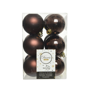 Decoris Shatterproof Baubles in Dark Brown (Pack of 12) image 0