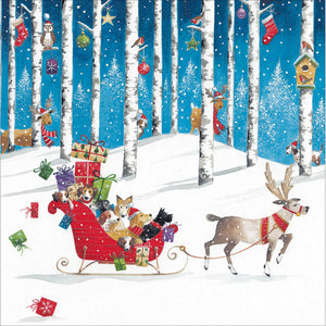 Woodmansterne Dogs In Sleigh Christmas Card image 0