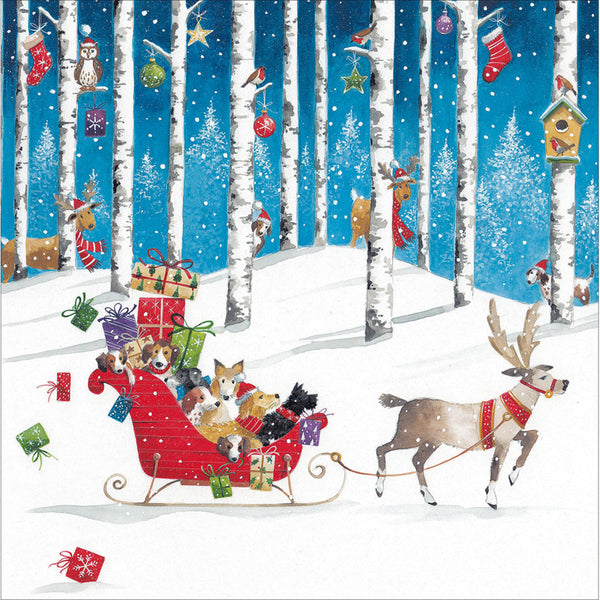 Woodmansterne Dogs In Sleigh Christmas Card image 0