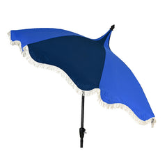 Round 2.5m Fringed Crank &amp; Tilt Garden Umbrella Parasol - Blue image 0