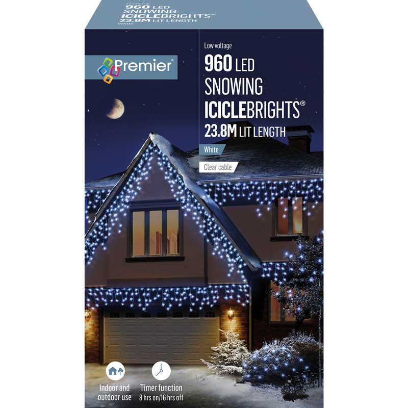 Premier 960 LED SNOWING ICICLEBRIGHTS with Timer - White image 0