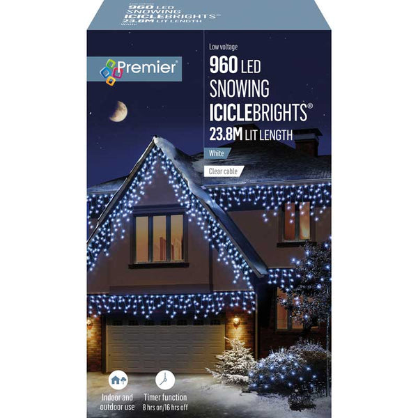 Premier 960 LED SNOWING ICICLEBRIGHTS with Timer - White image 1