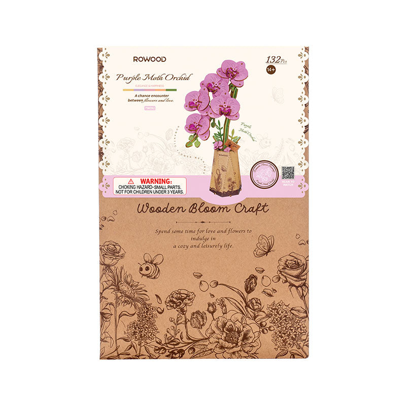Robotime Purple Moth Orchid DIY Wooden Flower 3D Puzzle image 0