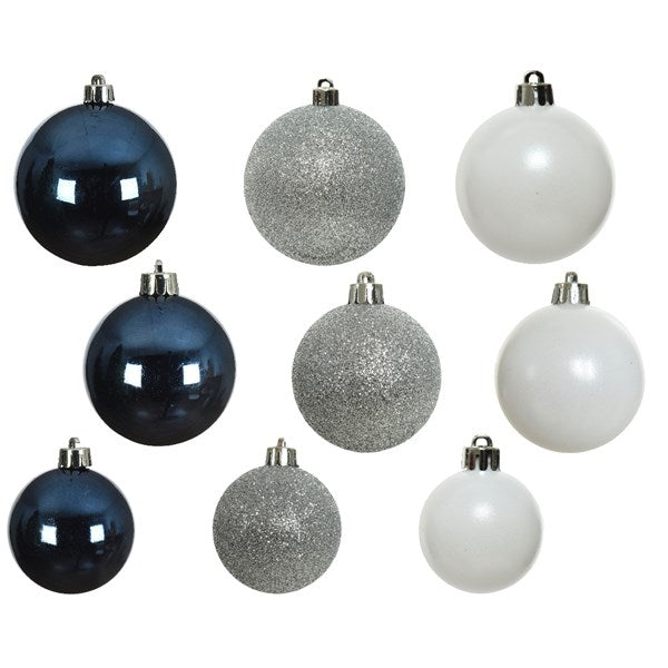 Decoris Shatterproof Baubles in Blue, Silver & White (Pack of 30) image 0