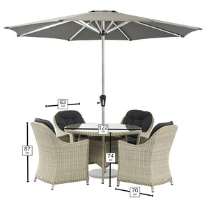 Bramblecrest Monterey 4 Seat Garden Dining Set in Dove Grey with Round Table, Parasol &amp; Base image 7