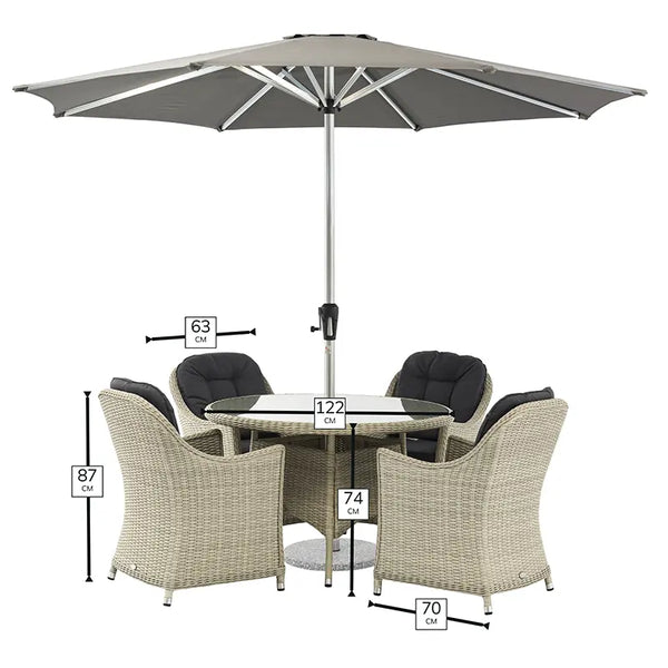 Bramblecrest Monterey 4 Seat Garden Dining Set in Dove Grey with Round Table, Parasol &amp; Base image 7