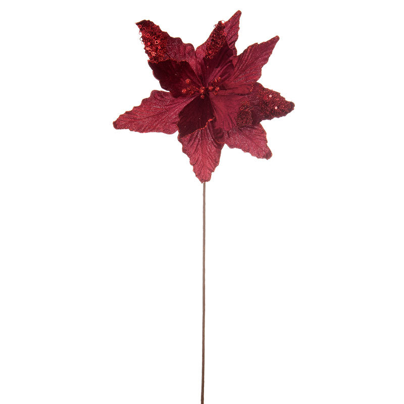 Festive Burgundy Glitter Poinsettia Stem (60cm) image 0