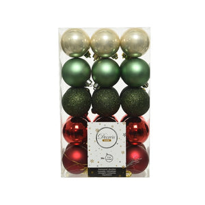 Decoris Shatterproof Baubles in Green & Red (Pack of 30) image 0
