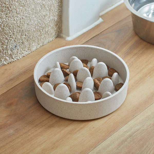 Zoon Floor Grip Bamboo Slow Feeder Dog Bowl - Stone image 0