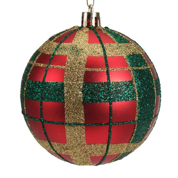 Decoris Shatterproof Bauble with Gold &amp; Green Check (Assorted Designs) image 2