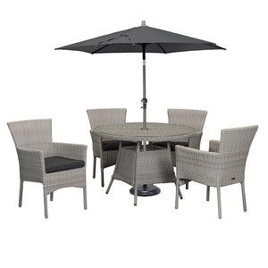 Orchard Life Elberta 4 Seat Round Dining Set with 2.5m Parasol & Base (Grey Weave) image 5