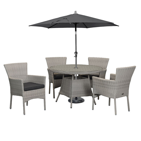 Orchard Life Elberta 4 Seat Round Dining Set with 2.5m Parasol & Base (Grey Weave) image 5