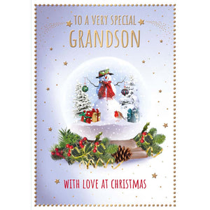 Words N Wishes Christmas Snow Globe with Snowman Christmas Card image 0