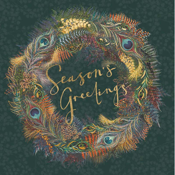 Woodmansterne Christmas Peacock Feather Wreath Christmas Card image 0