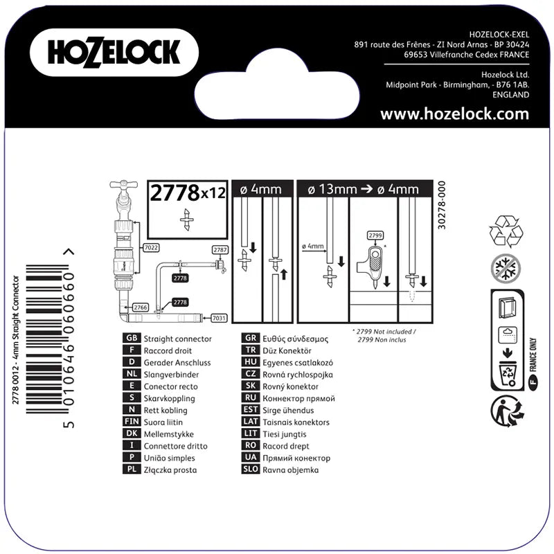 Hozelock 4mm Straight Connector (Pack of 12) image 0