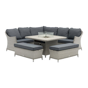 Bramblecrest Wentworth Curved Modular Corner Set in Pewter Rattan with Square Firepit Table &amp; 2 Benches image 5