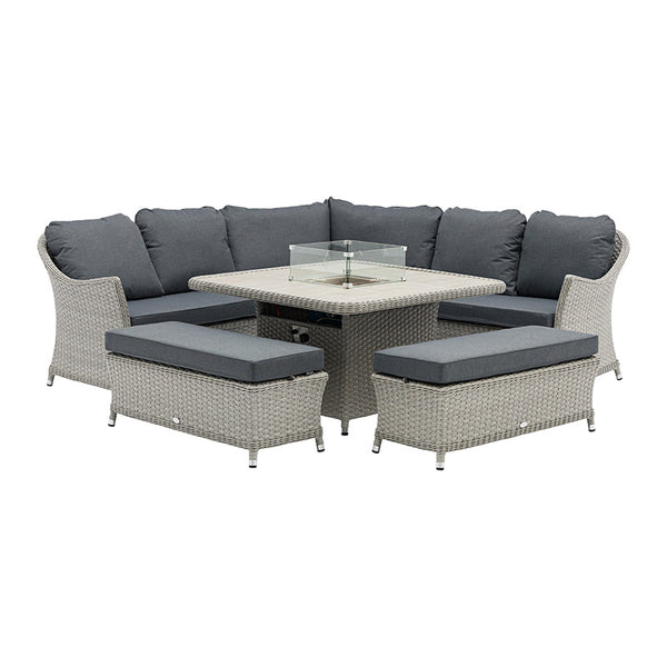 Bramblecrest Wentworth Curved Modular Corner Set in Pewter Rattan with Square Firepit Table &amp; 2 Benches image 5