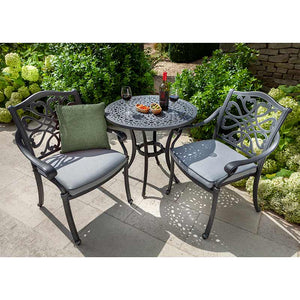 Hartman Capri Metal Bistro Set in Antique Grey with Platinum Cushions image 3