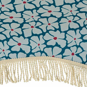 Round 2.2m Fringed Garden Umbrella Parasol - Blue Floral image 3