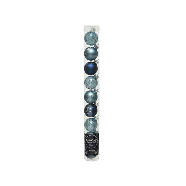 Decoris Shatterproof Baubles in Blue (Pack of 9) image 0