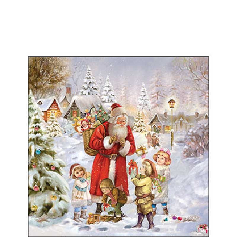 Ambiente Paper Cocktail Napkins - Santa Bringing Presents (Pack of 20) image 0