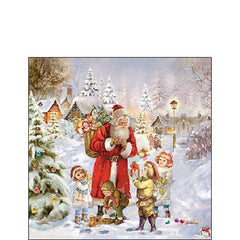 Ambiente Paper Cocktail Napkins - Santa Bringing Presents (Pack of 20) image 0