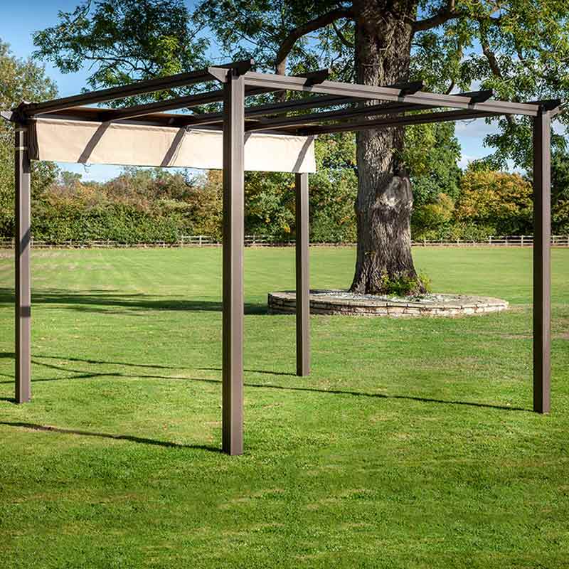 Hartman Roma Square Pergola in Bronze with Caramel Canopy (3m x 3m) image 0