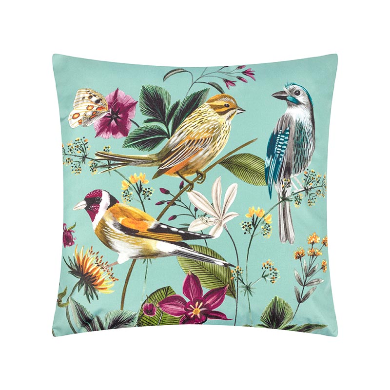 Wylder Midnight Garden Bird Aqua Outdoor Cushion, 43 x 43cm image 0