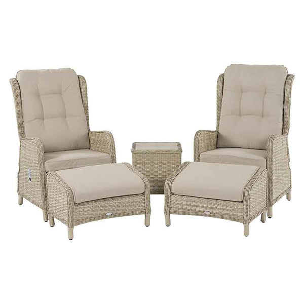 Bramblecrest Chedworth Deluxe 2 Seat Recliner Set in Sandstone Rattan with Footstools image 5