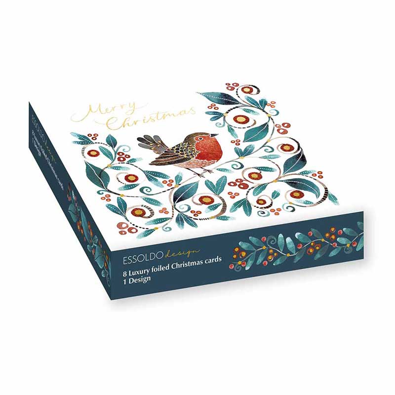 Essoldo Design Festive Robin Luxury Foiled Christmas Cards (Pack of 8)