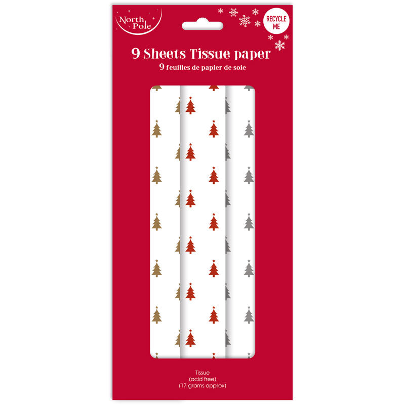 Xmas Foil Tree Tissue Paper (Pack of 9)